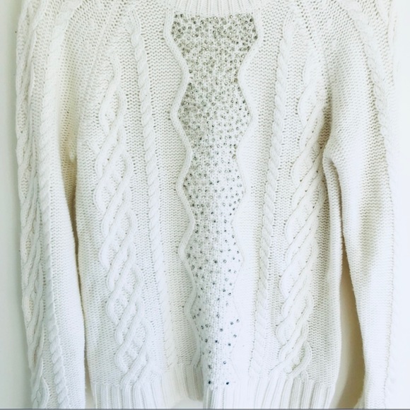 Woman’s J Crew White Beaded Pull-Over Sweater Size Medium - Picture 3 of 9